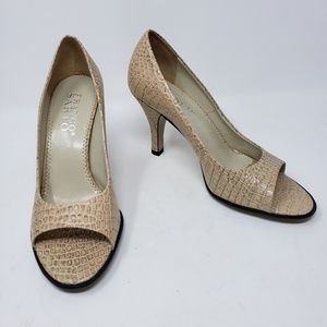 Franco Sarto Beige Snakeskin Peeptoe Pumps Heels